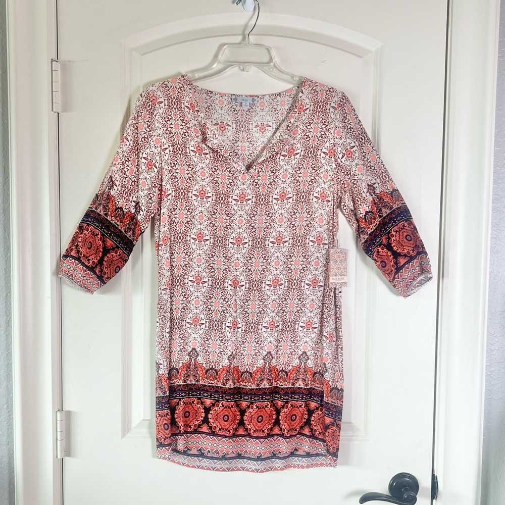 NWT Iris Basic Boho Floral Tunic Dress - Pink Mauve - Small